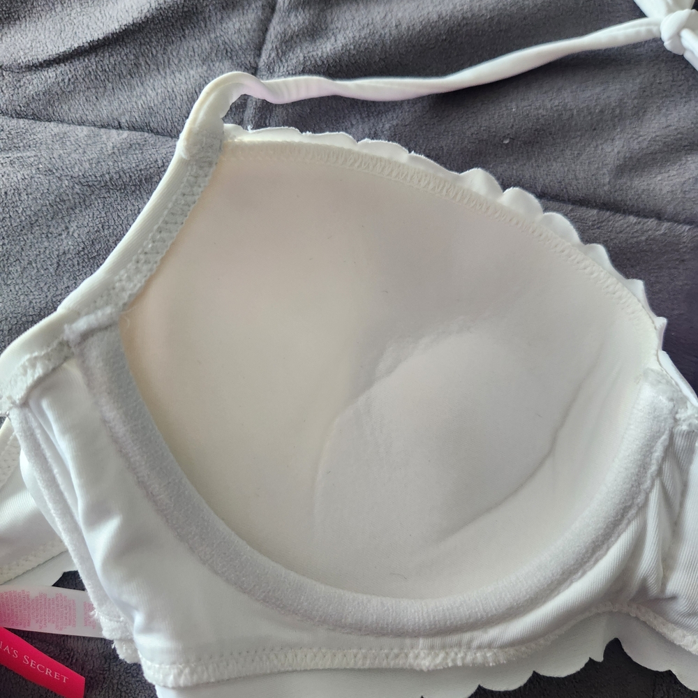 Victoria's Secret White and Pink Halter Bikini Top With Sparkling Sequin Details - Picture 7 of 7